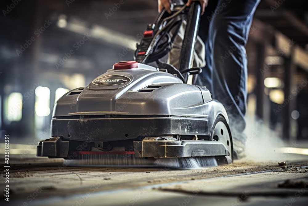 Detailed close up of woman using vacuum cleaner to thoroughly clean the floor surface Detailed close up of woman using vacuum cleaner to thoroughly clean the floor surface