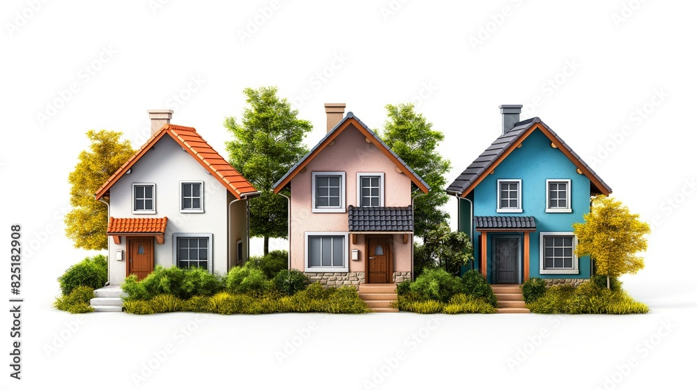 Colorful Houses Displaying Charm and Character in a Quaint Neighborhood Setting Colorful Houses Displaying Charm and Character in a Quaint Neighborhood Setting
