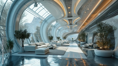 Modern and futuristic apartment. Created with generative AI.