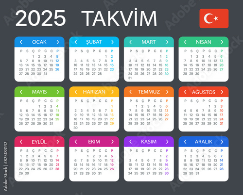 2025 Calendar - vector template graphic illustration - Turkish version