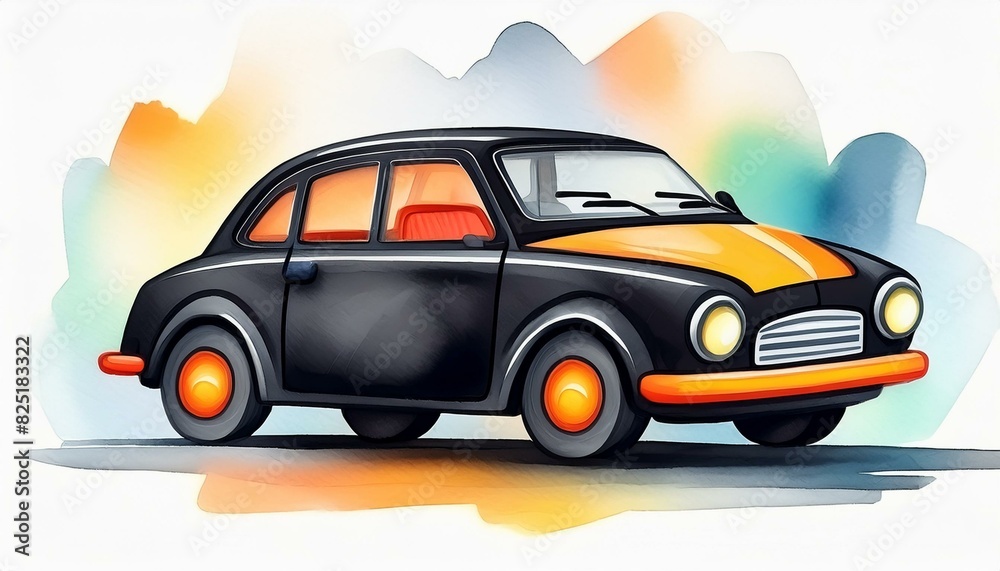 Cute car watercolor illustration in minimal style. Funny transport Transport in the style of a children's drawing Cute car watercolor illustration in minimal style. Funny transport Transport in the style of a children's drawing