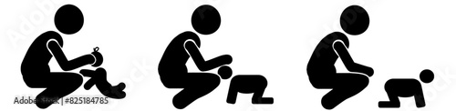 Collection of stick figures with different poses, human icon bambino ragazzino neonato