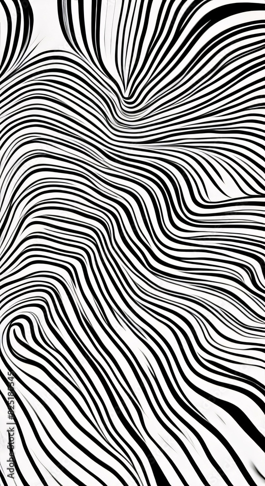 Abstract black and white wavy line pattern creating an optical illusion effect, Generative AI. Abstract black and white wavy line pattern creating an optical illusion effect, Generative AI.