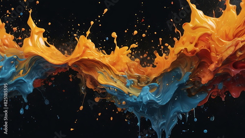 Dynamic Splash of Orange and Blue Paint, Capturing the Energy and Motion of Fluid Colors