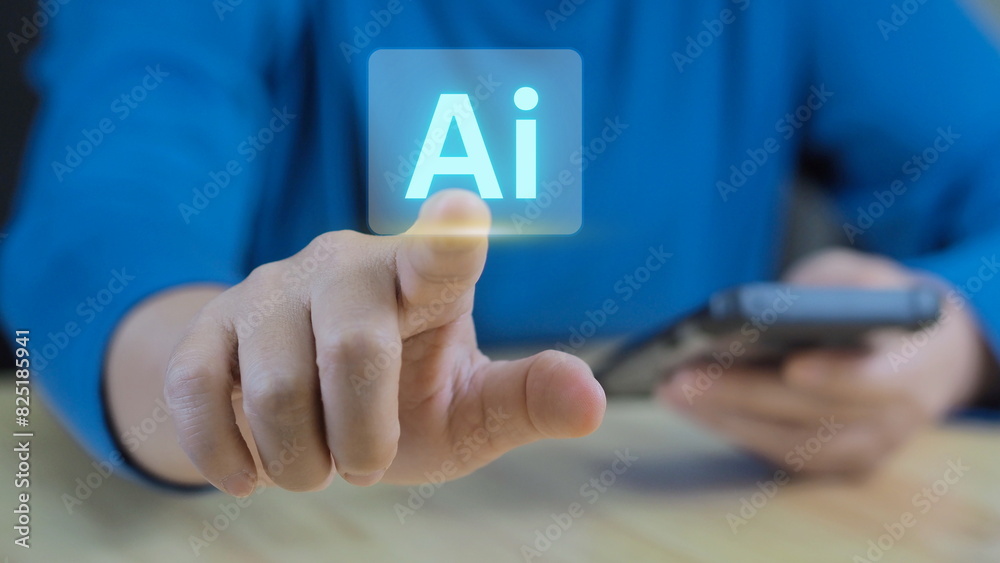 Technology and people concept man use AI to help work, AI Learning and Artificial Intelligence Concept. Business, modern technology, internet and networking concept. AI technology in everyday life. Technology and people concept man use AI to help work, AI Learning and Artificial Intelligence Concept. Business, modern technology, internet and networking concept. AI technology in everyday life.