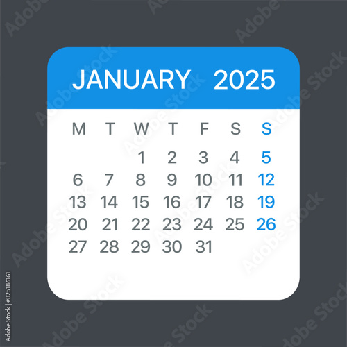 January 2025 Calendar Leaf - Vector template graphic Illustration
