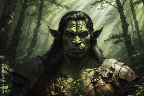 Orc in the forest with intimidating expression photo