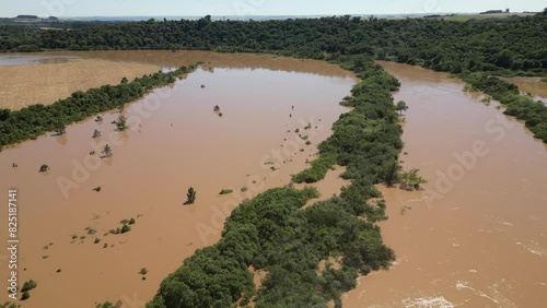 Road close to being flooded in the city of Ponta Grossa, in Paraná, Brazil, on the BR376 highway, known as the coffee highway. Heavy rains increased the volume of water, overflowing into agriculture