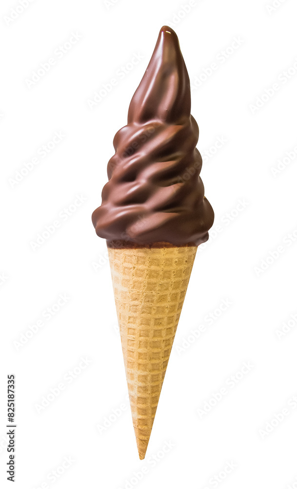 Chocolate ice cream in the cone. 