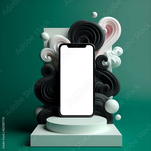 White realistic smartphone mockup .3d mobile phone with blank white screen. Modern cell phone template on full colour fluid background. Illustration of device 3d screen