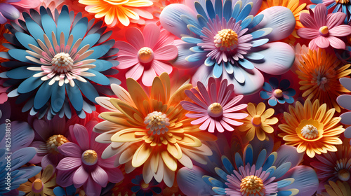 Digital 3d psychedelic flowers and plants abstract background