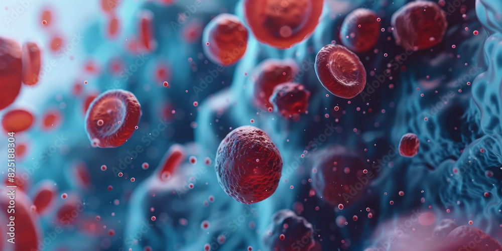 Microscopic View of Blood Cells in Motion Medical Research and Healthcare Illustration Microscopic View of Blood Cells in Motion Medical Research and Healthcare Illustration