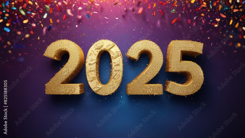 Golden number 2025 for New Year banner or greeting. Golden numbers 2025 on a dark background with golden blurred bokeh Golden number 2025 for New Year banner or greeting. Golden numbers 2025 on a dark background with golden blurred bokeh