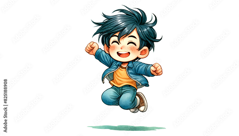 Cheerful Japanese Boy Jumping Cheerful Japanese Boy Jumping