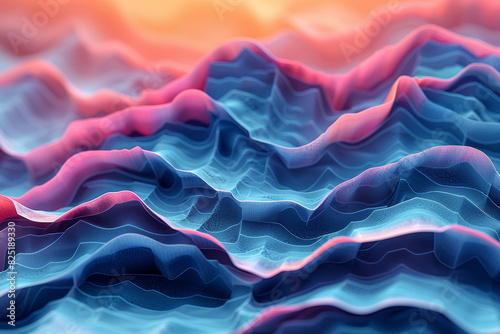 Abstract Wave like Landscape in Vibrant Blue and Pink Tones with Soft Depth and Gradient Effects