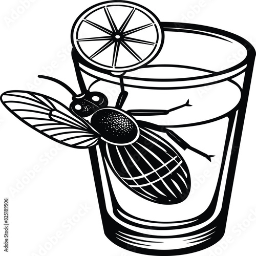 A fly craw linocut. Hand drawn sketch of fly. Retro realistic animal isolated. Vintage style. Doodle