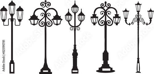 Set of Street Lamps. Vintage Street Light Posts Isolated on White Background. Manufacturing, marketing, packing and printing idea. Online sale poster, banner or flyer designing help.