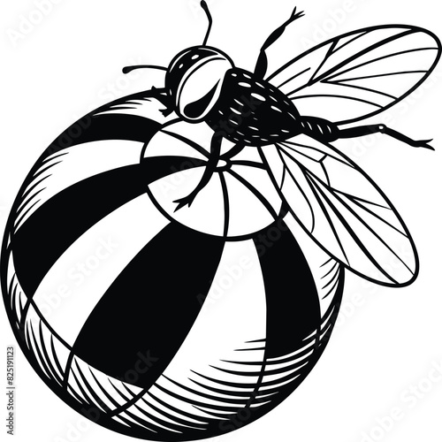 A fly craw linocut. Hand drawn sketch of fly. Retro realistic animal isolated. Vintage style. Doodle