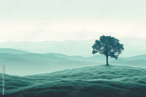A serene landscape with a single tree  symbolizing growth and recovery from PTSD.