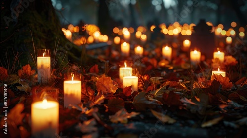 Autumnal Twilight: Candles Illuminating Fall Leaves
