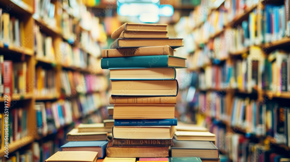 Stack of books on a wooden table. Stack of books on a wooden table.