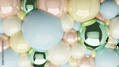 3D illustration of many balls crammed together with soft shiny and metallic colours.  photo