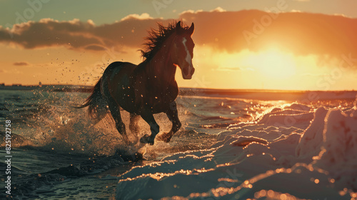 Seaside Spectacle: Horse in Cinematic Sunset