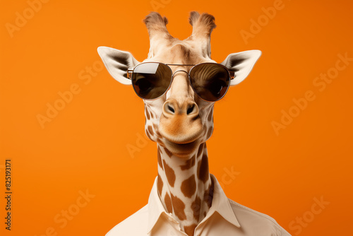 there is a giraffe wearing sunglasses and a shirt © Tasfia Ahmed
