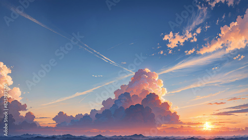 Anime wallpaper of romantic clouds under the romantic sunset