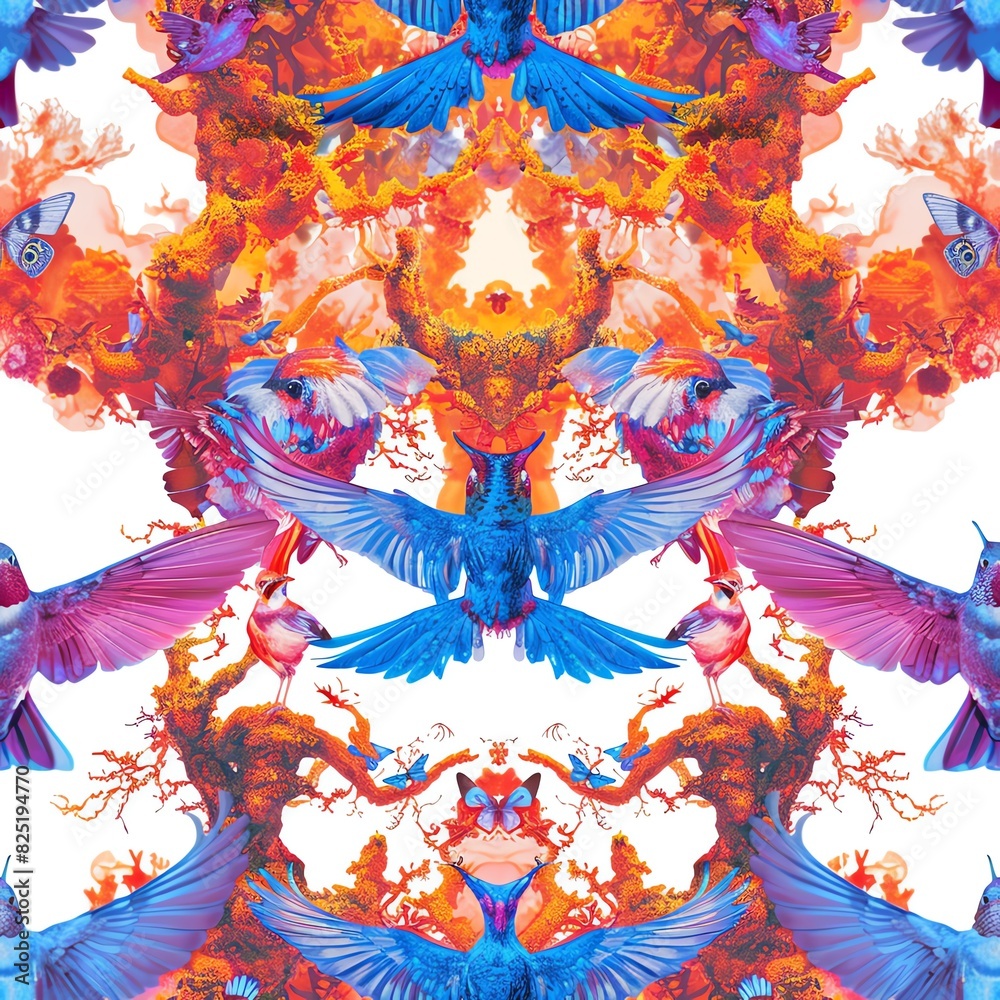 Fantastic colorful seamless pattern with fantasy birds and flowers. Fantastic colorful seamless pattern with fantasy birds and flowers.