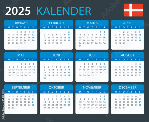 2025 Calendar Denmark - vector template graphic illustration - Danish version