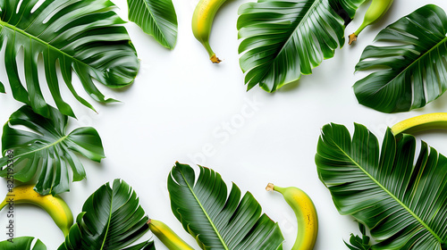 there are many bananas and green leaves arranged in a circle photo