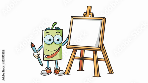 A blank canvas sitting on an easel inviting anyone with a paintbrush to create soing new and unique. The canvas represents blank possibilities and the. Cartoon Vector.