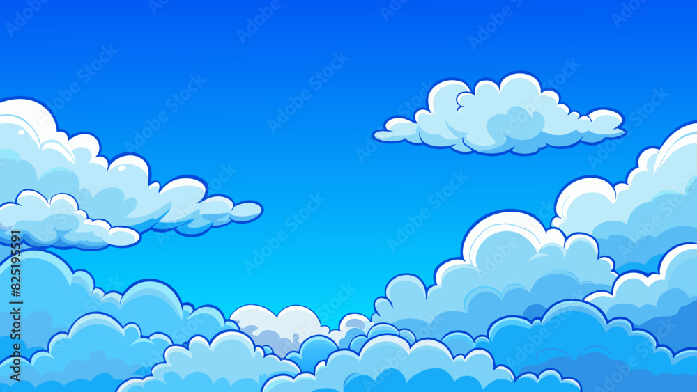 A bright blue sky dotted with soft fluffy clouds that lazily drift by. The air is still and calm with no signs of storms or disturbances. A feeling of. Cartoon Vector. A bright blue sky dotted with soft fluffy clouds that lazily drift by. The air is still and calm with no signs of storms or disturbances. A feeling of. Cartoon Vector.