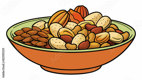 A bowl of mixed nuts containing peanuts almonds cashews pecans and walnuts each with a different shape color and taste.. Cartoon Vector.
