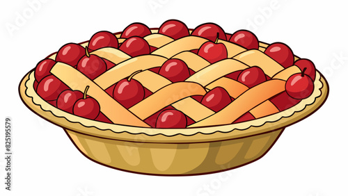 A bowl of homemade cherry pie with a golden flaky crust and a warm sweet aroma. The cherries inside are soft and slightly tangy with a hint of. Cartoon Vector.