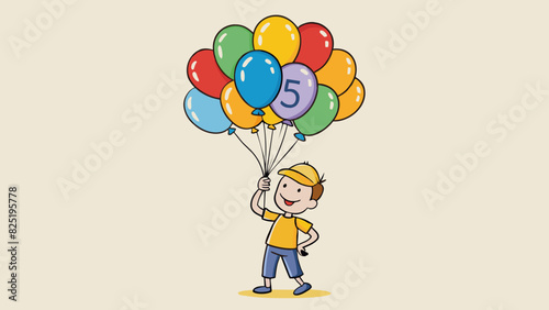 A bundle of balloons tied together in a childs hand the number of balloons representing the amount of years they have been alive.. Cartoon Vector.