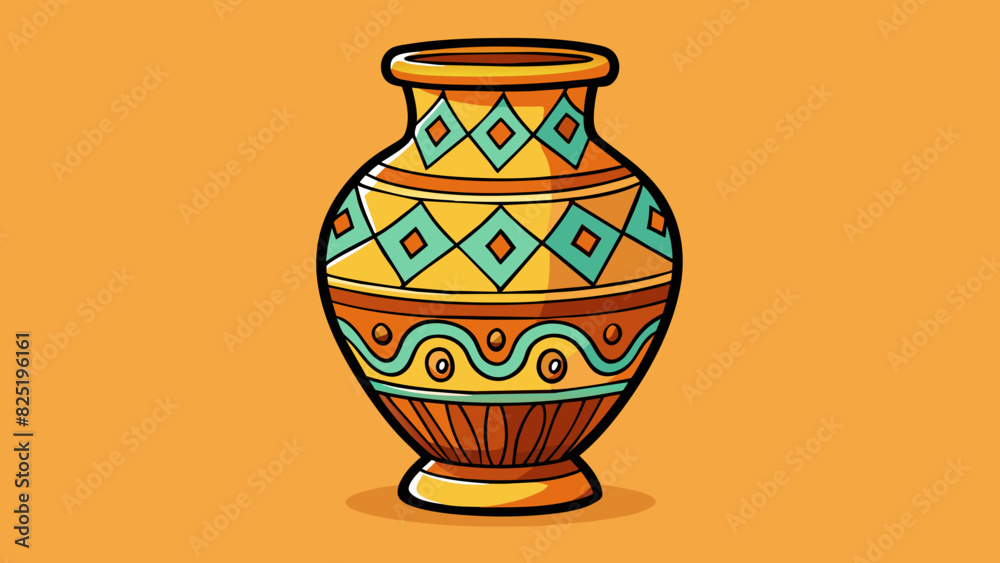 A ceramic vase adorned with intricate patterns and glaze reflecting the skilled hand of the artist with its smooth and polished finish and its unique. Cartoon Vector.