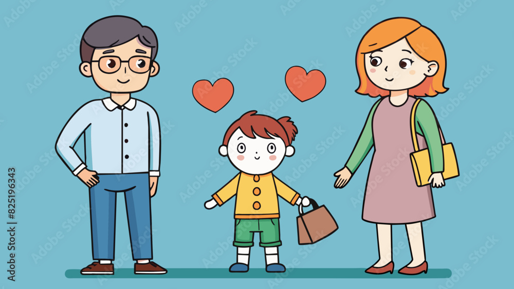 A child depending on their parents for love and guidance looking to them for emotional support and nurturing. The parents provide the child with a. Cartoon Vector.