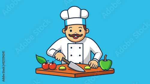A chef chopping vegetables on a ting board This skill requires a sharp knife proper technique and handeye coordination to accurately chop the. Cartoon Vector.