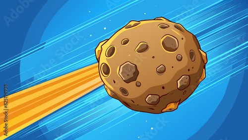 A colossal asteroid its rocky surface pockmarked with craters hurtling through space at incredible speeds. It shines brightly in the glow of the. Cartoon Vector.