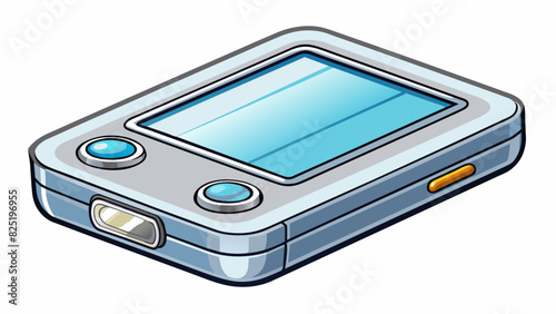 A compact lightweight device with a shiny silver casing. When od it reveals a bright screen that can be controlled by tapping or swiping with your. Cartoon Vector.