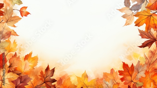 Watercolor autumn leaves frame with white background for text  design  or photo