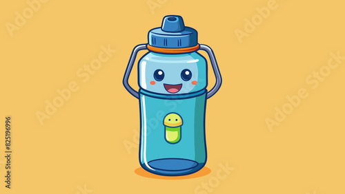 A compact water bottle made of BPAfree plastic featuring a secure twistoff cap and measurements for easy hydration onthego.. Cartoon Vector.