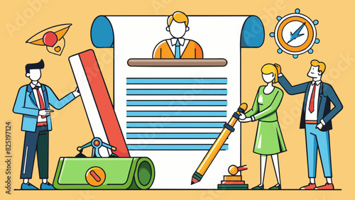A contract with its legal jargon and signatures is a common illustration of business and employment laws. It represents the binding agreement between. Cartoon Vector.
