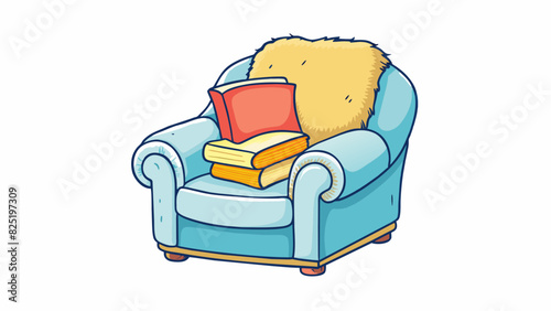 A cozy plush armchair with a deep seat and fluffy cushions perfect for curling up in with a good book on a rainy day.. Cartoon Vector.