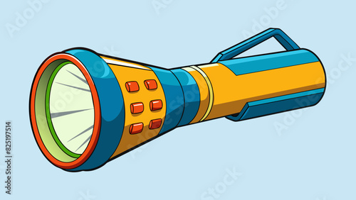 A cylindrical object with a long flexible cord attached to one end. It emits light and is used for illuminating dark spaces. The exterior has a smooth. Cartoon Vector.