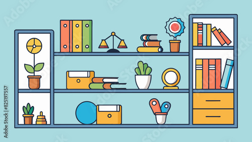 Add any additional accessories such as shelves or drawers as desired before placing books or decorations on the shelves.. Cartoon Vector.