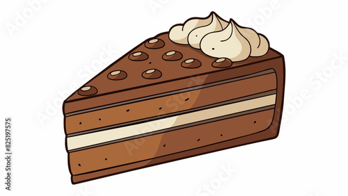 A decadent slice of moist chocolate cake with layers of creamy frosting and topped with a generous handful of chocolate shavings.. Cartoon Vector.