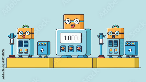 A factory produced 1000 widgets in a day with three machines producing 400 300 and 300 widgets respectively. The mean production rate of the factory. Cartoon Vector. photo